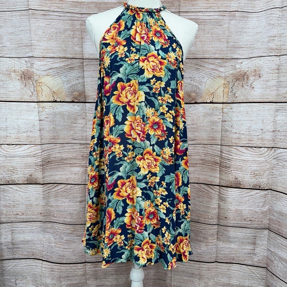 American Eagle outfitters Blue Floral high neck dress with pockets Size M